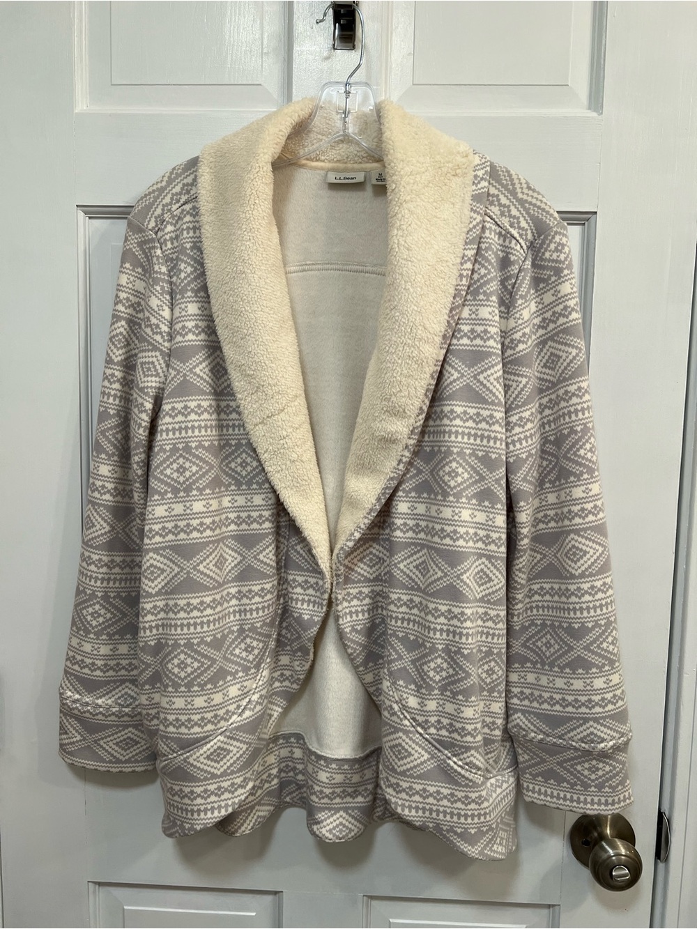 Petite L.L. Bean Women's Cream & Light Gray Sherpa-Lined Open Cardigan Shawl